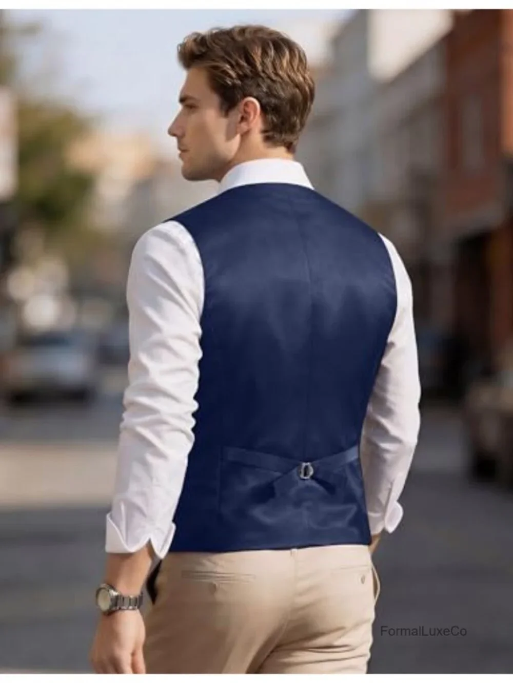 Men's Slim Fit Satin Back Suit Vest 3-Piece Set with Tie & Pocket Square,